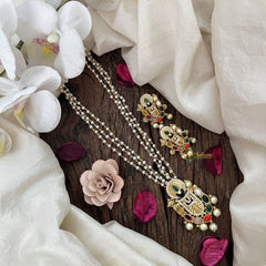 Vriksham Balaji Navratna Pendant Temple Jewelry With 3 Layer Pearl Chain Pendant Chain Neckpiece-G19618