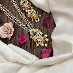 Vriksham Balaji Navratna Pendant Temple Jewelry With 3 Layer Pearl Chain Pendant Chain Neckpiece-G19618