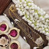 Vriksham Minimalist Lotus Style Pendant 2 Layer Pearl With Gold Plated Mala-White Red & Green-G21172