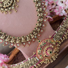 Vriksham Lakshmi Pendant With Peacock Floral 1 gm Gold Bridal Set-G18825