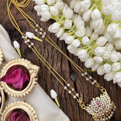 Vriksham Minimalist Lotus Style Pendant 2 Layer Pearl With Gold Plated Mala-White Red & Green-G21172