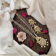 Vriksham Antique Balaji Golden Kunda 3 Layer Pearl Chain Pendant Chain Neckpiece-G19620