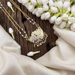 Vriksham Minimalist Lotus Style Pendant 2 Layer Pearl With Gold Plated Mala-White Red-G21173