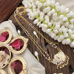 Vriksham Minimalist Lotus Style Pendant 2 Layer Pearl With Gold Plated Mala-White Red-G21173