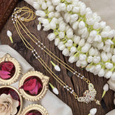 Vriksham Butterfly Style Pendant 2 Layer Pearl With Gold Plated Mala-White Red & Green-G21182