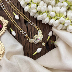 Vriksham Butterfly Style Pendant 2 Layer Pearl With Gold Plated Mala-White Red & Green-G21182