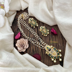 Vriksham Divine Balaji Green Stone With 3 Layer Pearl Chain Pendant Chain Neckpiece-G19619