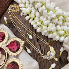 Vriksham Butterfly Style Pendant 2 Layer Pearl With Gold Plated Mala-White Red & Green-G21182