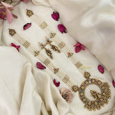 Vriksham Multilayered Radha Krishna Pendant Long Haram-Pearls & Gold Bead-Multicolor-G16586