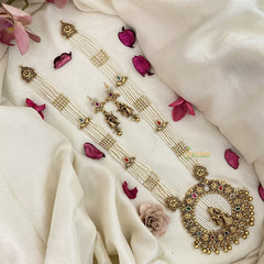 Vriksham Multilayered Radha Krishna Pendant Long Haram-Pearls & Gold Bead-Multicolor-G16586
