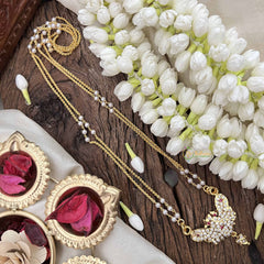 Vriksham Butterfly Style Pendant 2 Layer Pearl With Gold Plated Mala-White Red-G21181