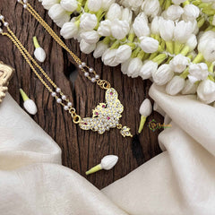 Vriksham Butterfly Style Pendant 2 Layer Pearl With Gold Plated Mala-White Red-G21181