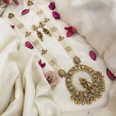 Vriksham Multilayered Radha Krishna Pendant Long Haram-Pearls & Gold Bead-Multicolor-G16586