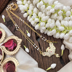 Vriksham Butterfly Style Pendant 2 Layer Pearl With Gold Plated Mala-White Red-G21181