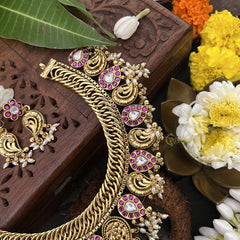 Vriksham Exquisite Kundan Jadau Jalebi Style Lakshmi Neckpiece-Pearl-J3303