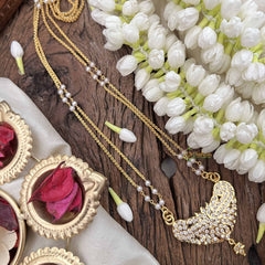 Vriksham Classic Peacock Style Pendant 2 Layer Pearl With Gold Plated Mala-White-G21180