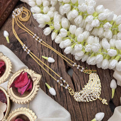 Vriksham Classic Peacock Style Pendant 2 Layer Pearl With Gold Plated Mala-White-G21180