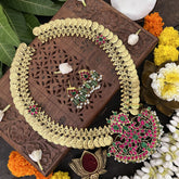 Vriksham Maanga Floral Coin Kudan Jadau Neckpiece-Pearl-J3312