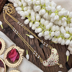 Vriksham Peacock Style Pendant 2 Layer Pearl With Gold Plated Mala-White Red-G21177