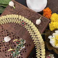 Vriksham Maanga Floral Coin Kudan Jadau Neckpiece-Pearl-J3312