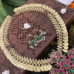 Vriksham Maanga Floral Coin Kudan Jadau Neckpiece-Pearl-J3312