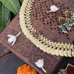 Vriksham Maanga Floral Coin Kudan Jadau Neckpiece-Pearl-J3312