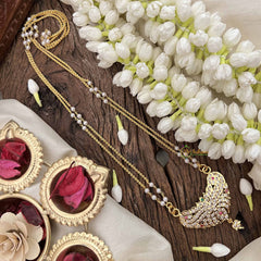 Vriksham Classic Peacock Style Pendant 2 Layer Pearl With Gold Plated Mala-White Red Green-G21179