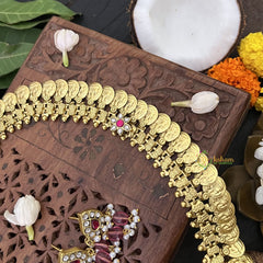 Vriksham Maanga Floral Coin Kudan Jadau Neckpiece-Red White-Pearl-J3313