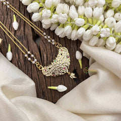 Vriksham Classic Peacock Style Pendant 2 Layer Pearl With Gold Plated Mala-White Red Green-G21179
