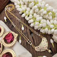 Vriksham Classic Peacock Style Pendant 2 Layer Pearl With Gold Plated Mala-White Red Green-G21179