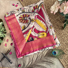 Vriksham Off White Kalamkari Saree with Nizam Border-VS4408