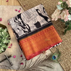 Vriksham Black Kalamkari Saree With Kanchi Border-VS4394