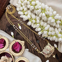 Vriksham Elegant Lotus Style Pendant 2 Layer Pearl With Gold Plated Mala-White Red-G21174