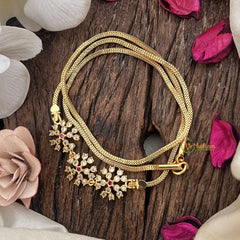 Vriksham Subtle & Stylish Three Floral Magupu Gold Chain-Red White-G19556