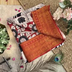 Vriksham Black Kalamkari Saree With Kanchi Border-VS4394