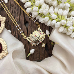 Vriksham Elegant Lotus Style Pendant 2 Layer Pearl With Gold Plated Mala-White Red-G21174