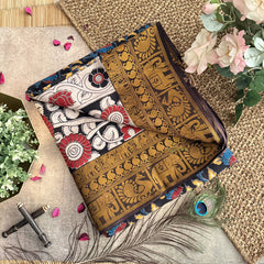 Vriksham Black Kalamkari Saree With Kanchi Border-VS4390