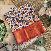 Vriksham Off White Kalamkari Saree With Kanchi Border-VS4403