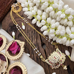 Vriksham Elegant Lotus Style Pendant 2 Layer Pearl With Gold Plated Mala-White Red-G21174