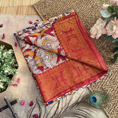 Vriksham Off White Kalamkari Saree With Kanchi Border-VS4403