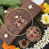 Vriksham Pendant Dual Peacock Kudan Jadau Hasli Choker-Red Green-J3316