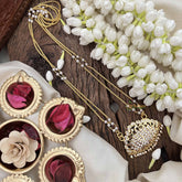 Vriksham Elegant Lotus Style Pendant 2 Layer Pearl With Gold Plated Mala-White-G21176