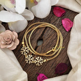 Vriksham Subtle & Stylish Three Floral Moggapu Gold Chain-White-G19557