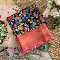 Vriksham Black Kalamkari Saree With Kanchi Border-VS4391