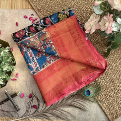 Vriksham Black Kalamkari Saree With Kanchi Border-VS4391