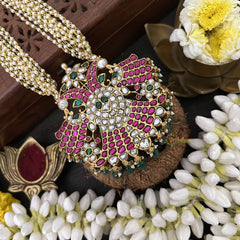 Vriksham Designer Pendant Jadau Kundan 10 Layered Mala-Green Beads-J3300