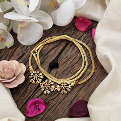 Vriksham Subtle & Stylish Three Floral Moggapu Gold Chain-Red Green & White-G19555