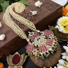 Vriksham Designer Pendant Jadau Kundan 10 Layered Mala-Green Beads-J3300