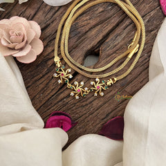 Vriksham Chic Floral Design Moggapu Gold Chain-White Red & Green-G19572