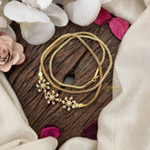 Vriksham Chic Floral Design Moggapu Gold Chain-White-G19570